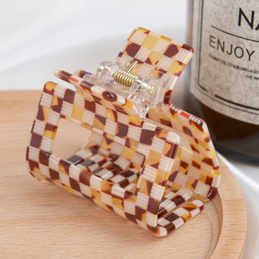 Acrylic Square Checkerboard Hair Claw Clip
